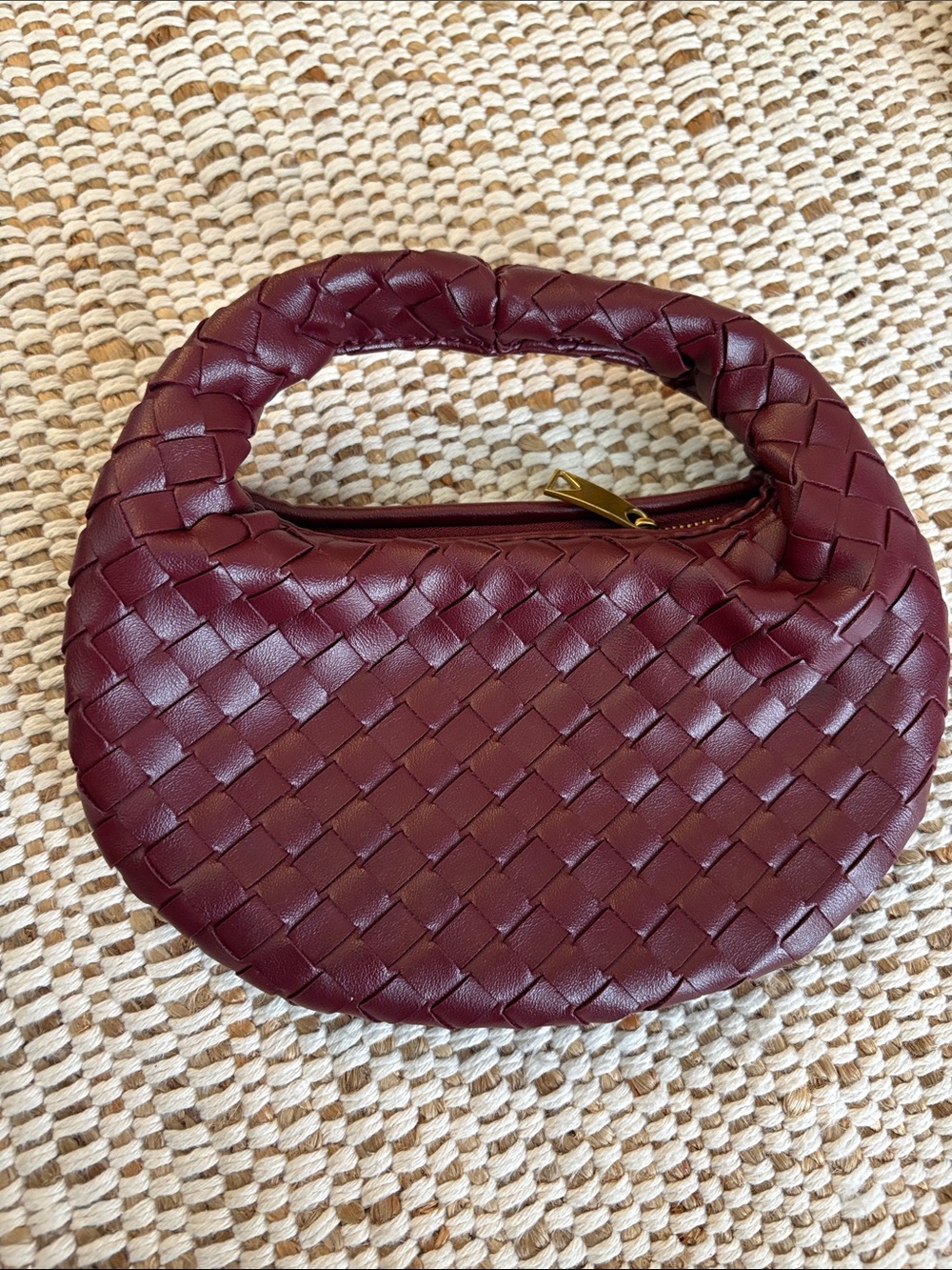 Woven Handle mini Bag in Deep Burgundy